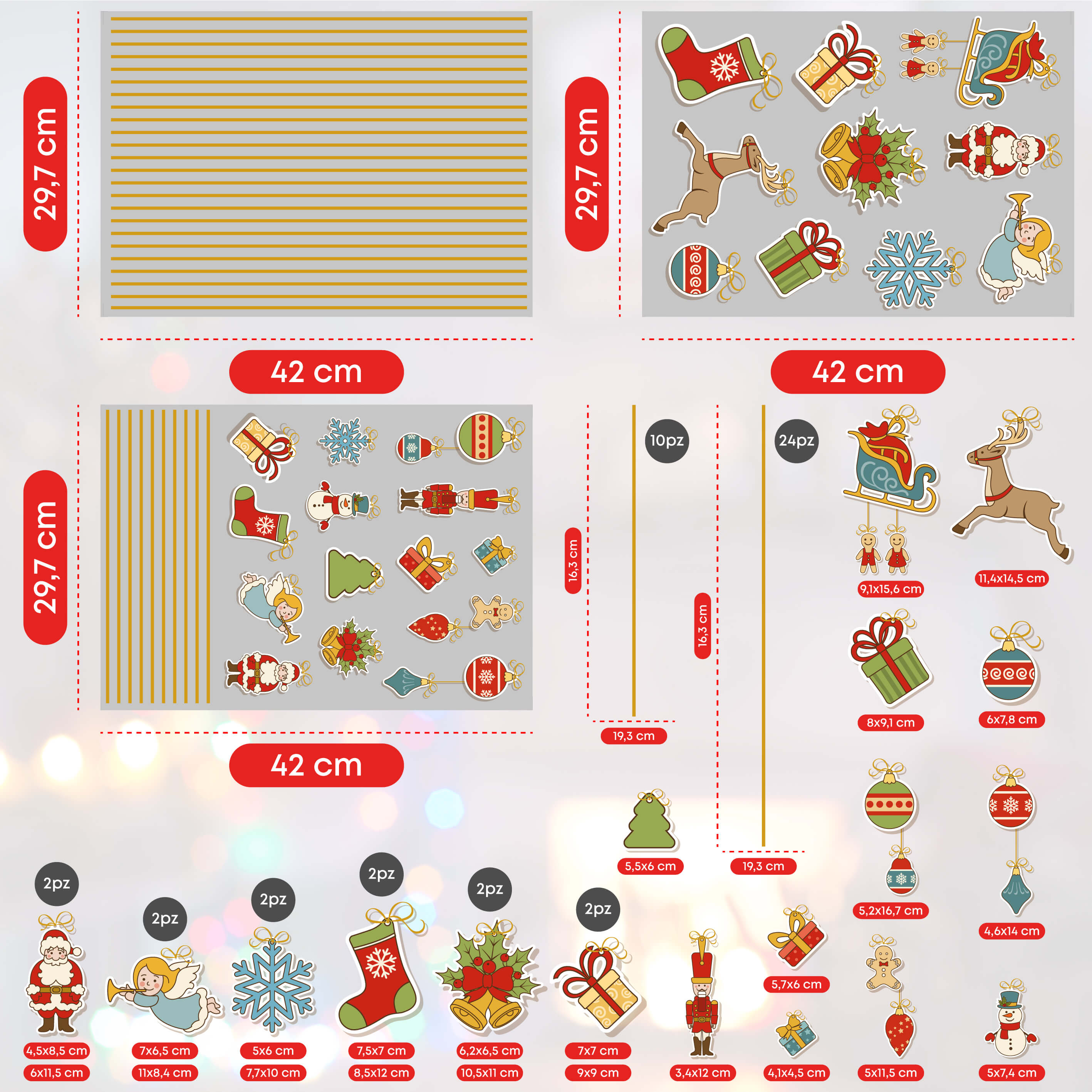 11 Adesivi Natalizi Per Vetrine Effetto Vetrofania - Stickers Riutilizzabili In PVC Con Motivi Di Natale (Babbo Natale, Pupazzi, Renne) - Decorazione Feste Per Casa E Negozi