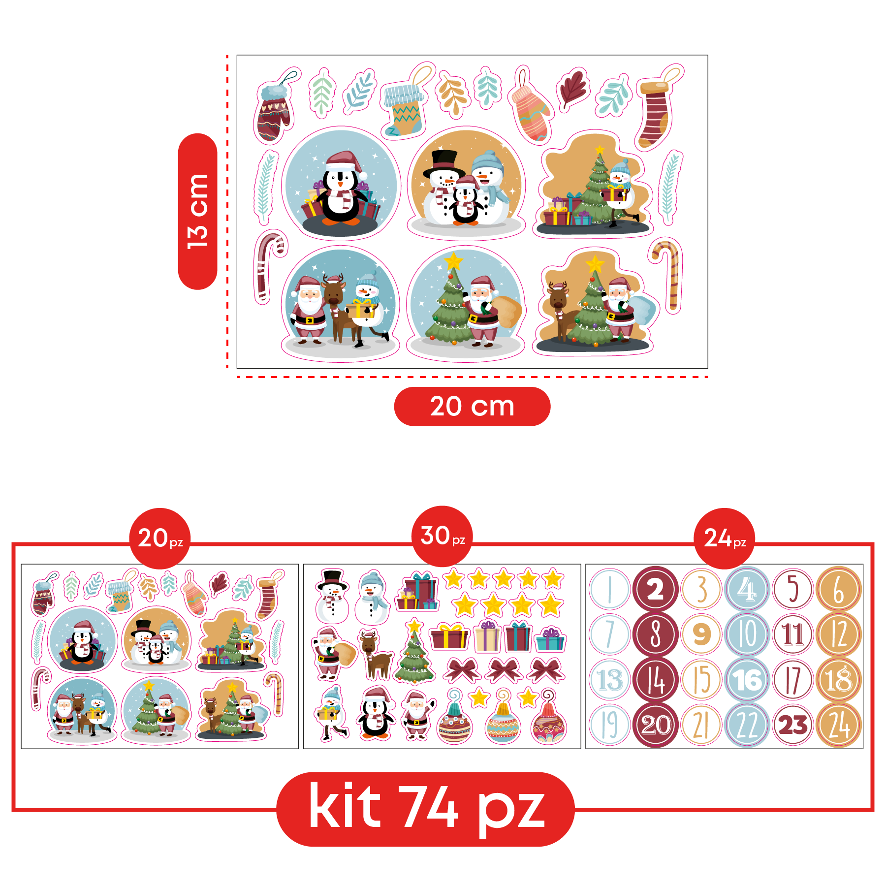 Set 24 Scatole Per Calendario Dell'Avvento Fai Da Te – Cubi 7x7cm Con Adesivi Numerati